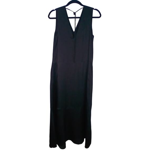 Everlane SZ XS The Satin V-Neck Maxi Dress Black NWT - Picture 5 of 7